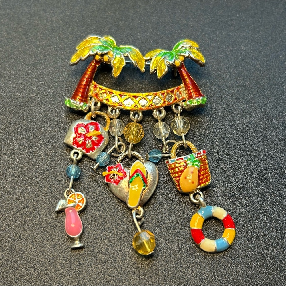 Tropical Lunch at the Beach Charm Brooch with Multicolor Accents